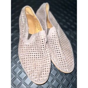 Trask Perforated Metallic Suede Loafers Womens Grey Good Used Condition Slip On